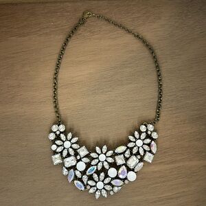 Chunky statement necklace clear white gems aged gold bronzehardware